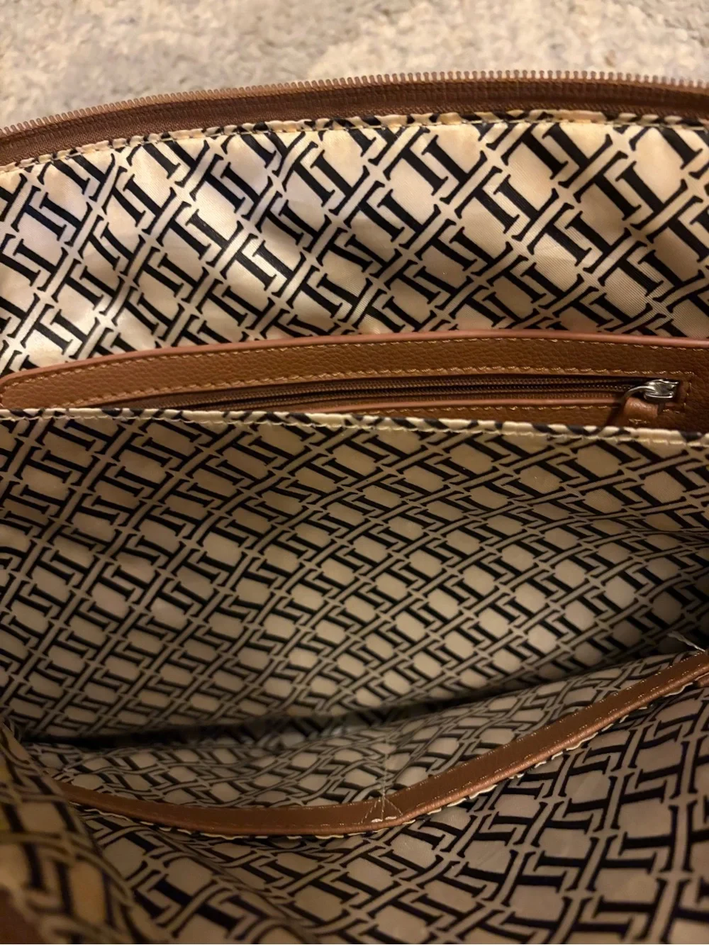 Two-Tone Tignanello leather Black and Brown Structured Satchel Bag